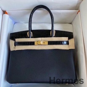Hermes Touch Birkin 30 Bag In Black Shiny Niloticus Crocodile Skin