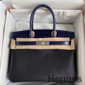 Hermes Touch Birkin 30 Bag In Noir Shiny Niloticus Crocodile Skin
