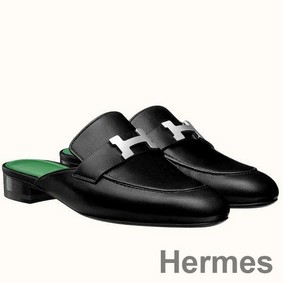 Hermes Trocadero Mules In Black Goatskin