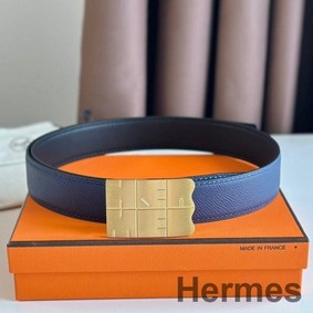 Hermes Typo Reversible Belt 32MM in Blue Epsom Calfskin