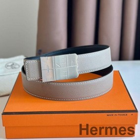 Hermes Typo Reversible Belt 32MM in Grey Epsom Calfskin