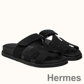 Hermes Women's Chypre Sandals In Black Suede Calfskin