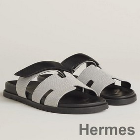 Hermes Women's Chypre Sandals In Canvas with Black Leather